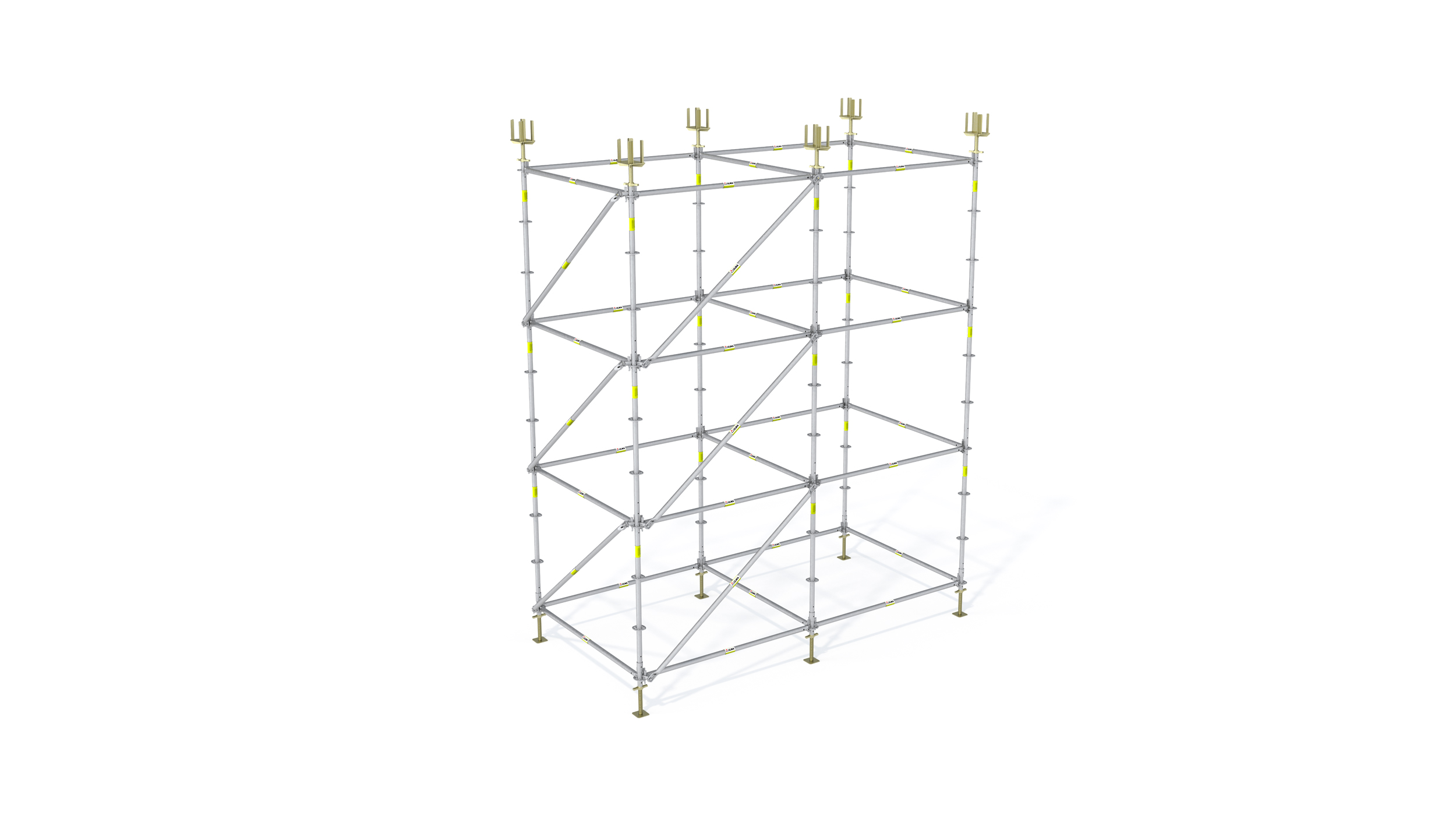 Torre de escoramento de grande flexibilidade. Permite diversas modulações. Desenvolvida principalmente para edificação.
