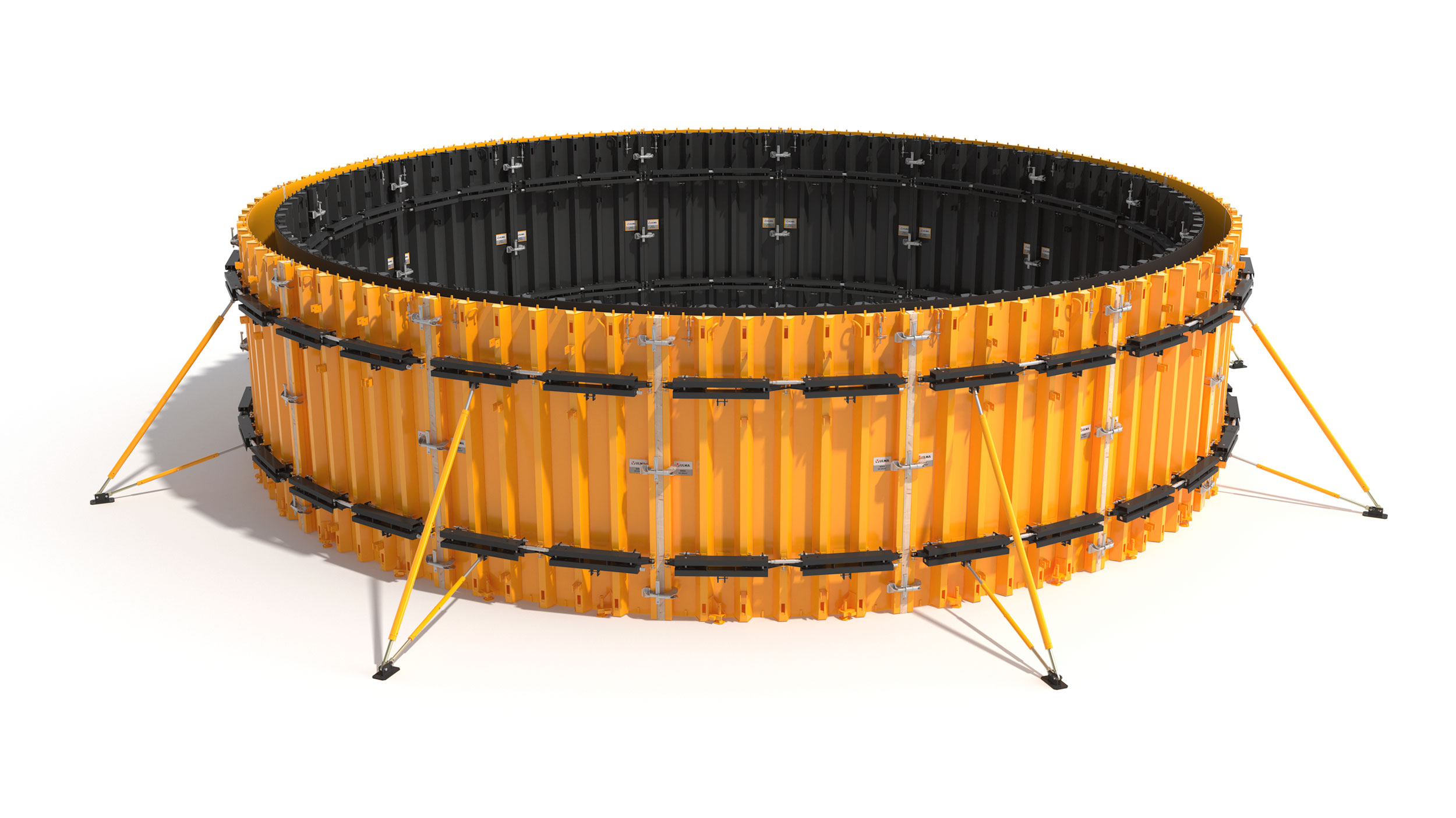 Uma fôrma metálica circular desenvolvida para fôrma em paredes curvas. Mecanismo simples para geração da curvatura desejada. Uma fôrma metálica circular desenvolvida para fôrma em paredes curvas. Mecanismo simples para geração da curvatura desejada.